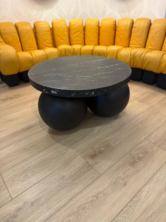 Coffee table Marble top / ceramic spheres: Coffee table Marble top / ceramic spheres Dimensions: 36" diameter 19" high PICK UP LOCATION - WEST LA, LOS ANGELES