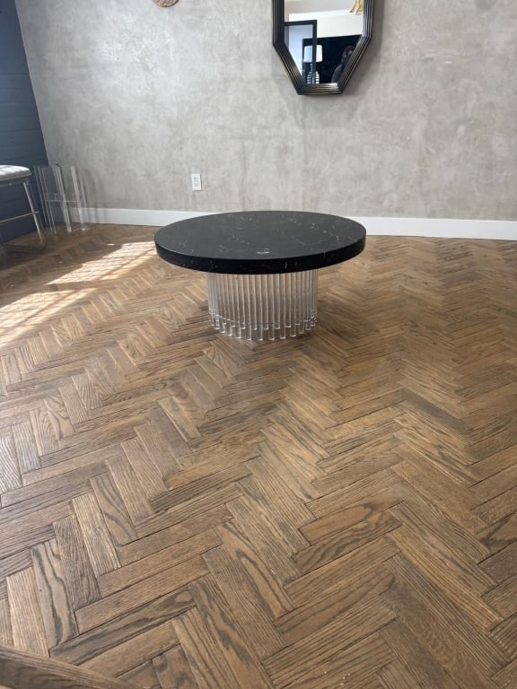 Lucite base with black marble top: Lucite base with black marble top Dimensions: 36 Diameter 18 High PICK UP LOCATION - WEST LA, LOS ANGELES