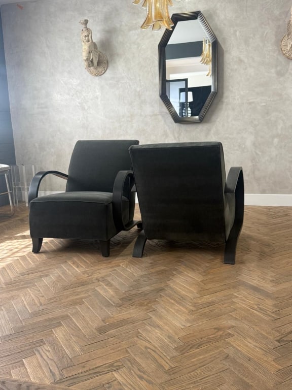 Deco chairs refurbished and upholstered: Deco chairs refurbished and upholstered in green mohair and leather welt PICK UP LOCATION - WEST LA, LOS ANGELES