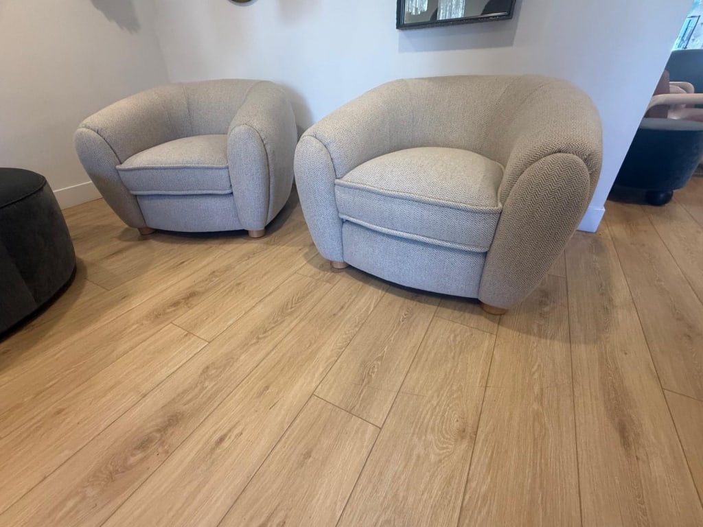 Jean royer polar chairs: Jean royer polar chairs Newly upholstered in herringbone wool / cashmere mix fabric PICK UP LOCATION - WEST LA, LOS ANGELES