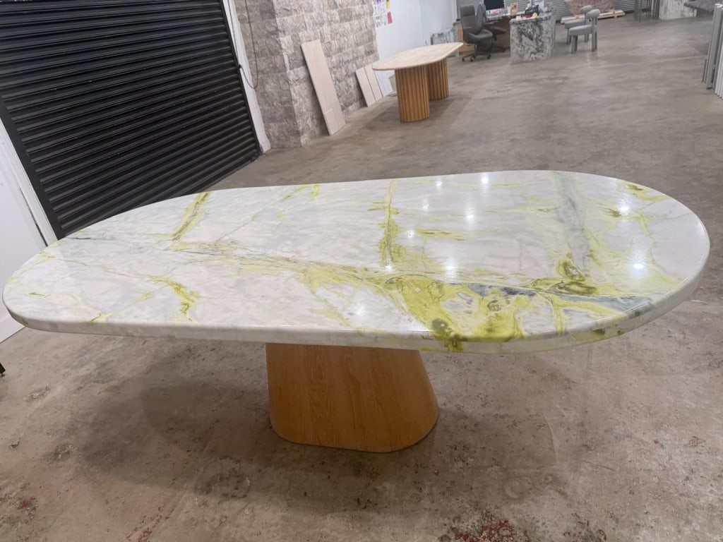 Marble and oak dining table - 3