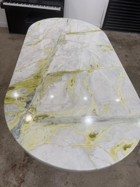 Marble and oak dining table - 4