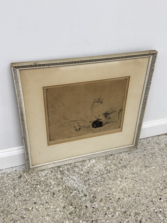 Max Libermann (1847-1935) Signed Etching: Max Libermann, German (1847-1935) signed etching "Simson und Delila". Signed lower left, unnumbered. Well framed, matted and in good condition.Frame measures 16 5/8" x 18 1/4"Work measures (sight) 9 3