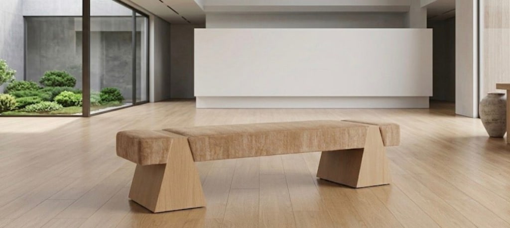 Custom oak and moahair bench: Custom oak and moahair bench Measures: 7ft long x 22 deep x 18 high PICK UP LOCATION - WEST LA, LOS ANGELES