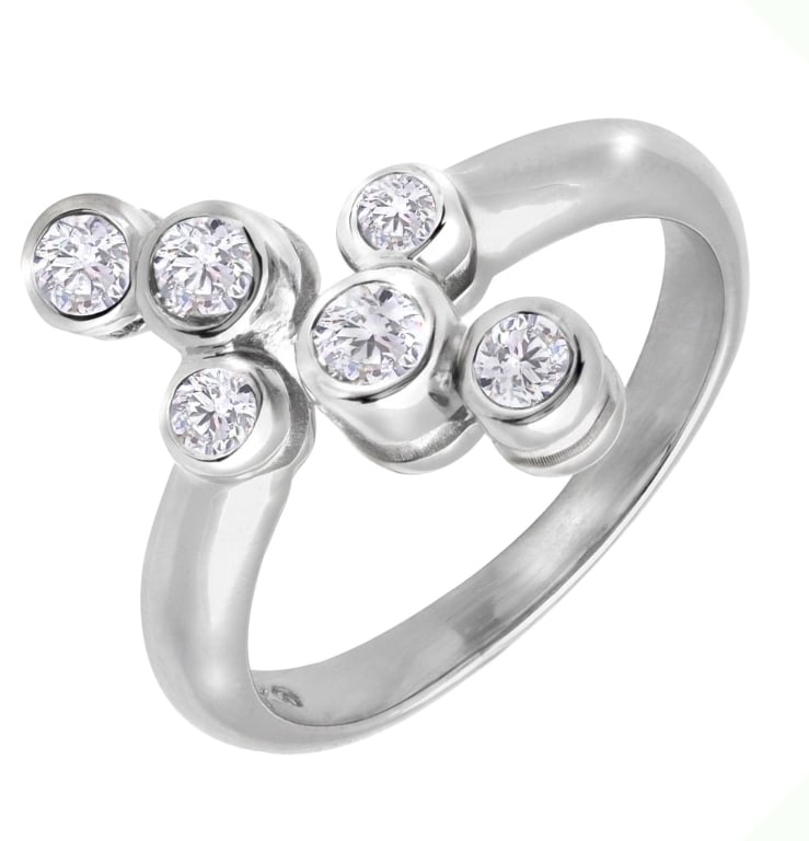 14K White Gold Diamond Ring: Elegant 14K White Gold Diamond Ring with 0.45 Carats of Round Brilliant Diamonds SKU: 50541 Understated elegance defines this refined 14k white gold ring, adorned with six round brilliant-cut diamonds