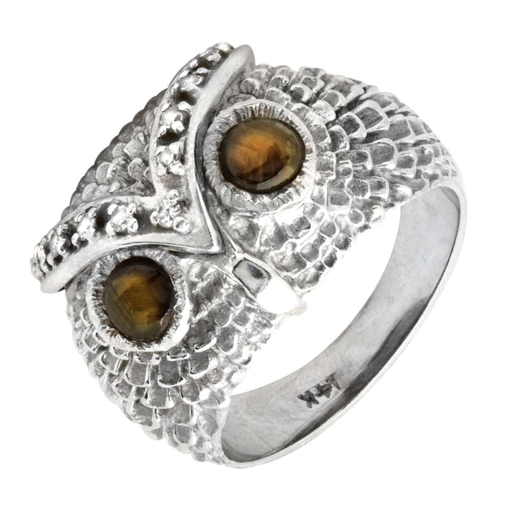 14k White Gold Cat's Eye Owl Ring (1 of 2)