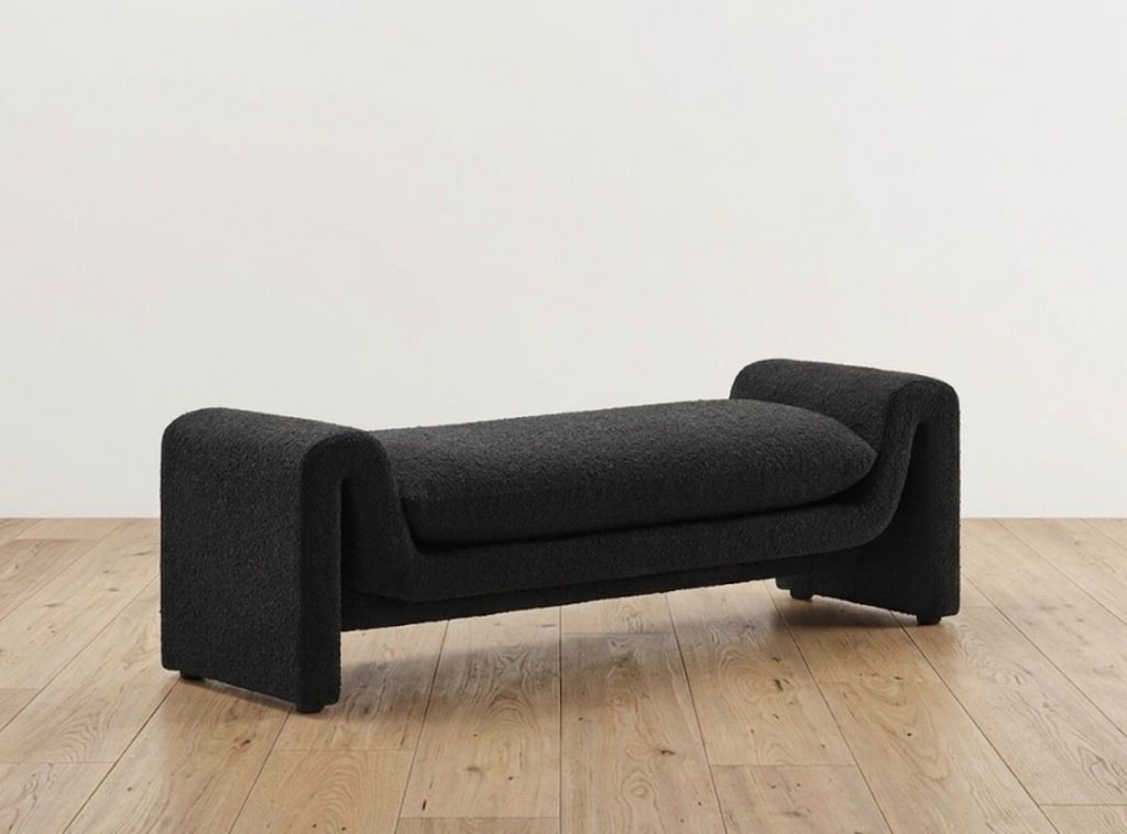 Black Boucle Bench: Black Boucle Bench new Measures: 60 wide x 20 deep PICK UP LOCATION< WEST LOS ANGELES CALIFORNIA.