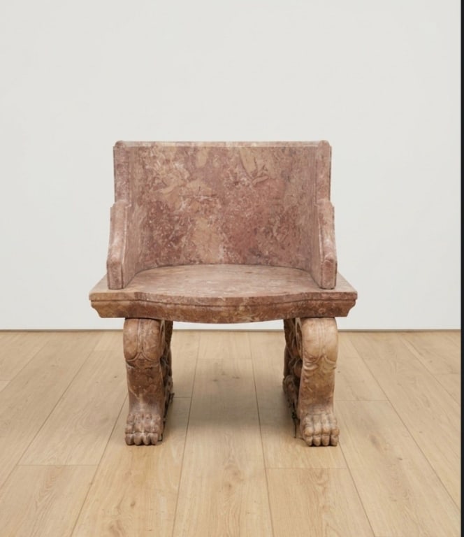 Pink hand carved Italian marble chair circa 1900s (1 of 3)