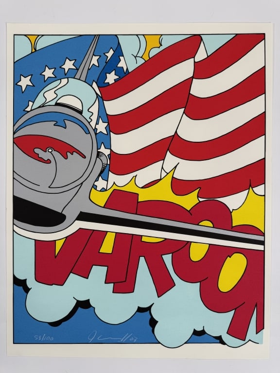 John 'Crash' Matos (b. 1961) Signed Lithograph: John 'Crash' Matos, American (b.1961) signed lithograph "American Thunderbirds". Signed and dated '03 lower center, numbered 58/100 lower left. Very minor creases on corners of the work, otherwise in