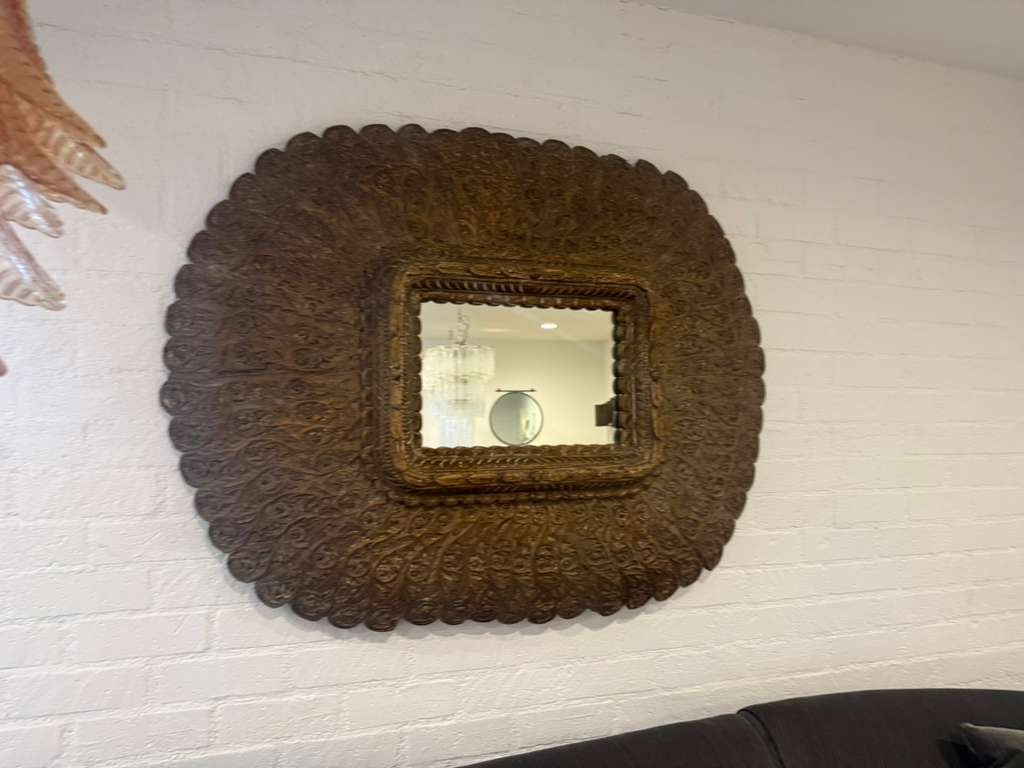 Carved Peacock Mirror: Carved Peacock Mirror Measures: 52" x 43" Pick up location, West Los Angeles California. All items are coming from LA.