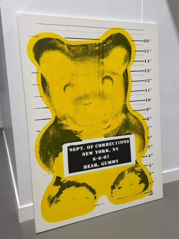 WhIsBe Vandal Gummy (Yellow): WhIsBe Vandal Gummy (Yellow) Screen print and acrylic on canvas Measures: 72 inches High x 54 inches wide