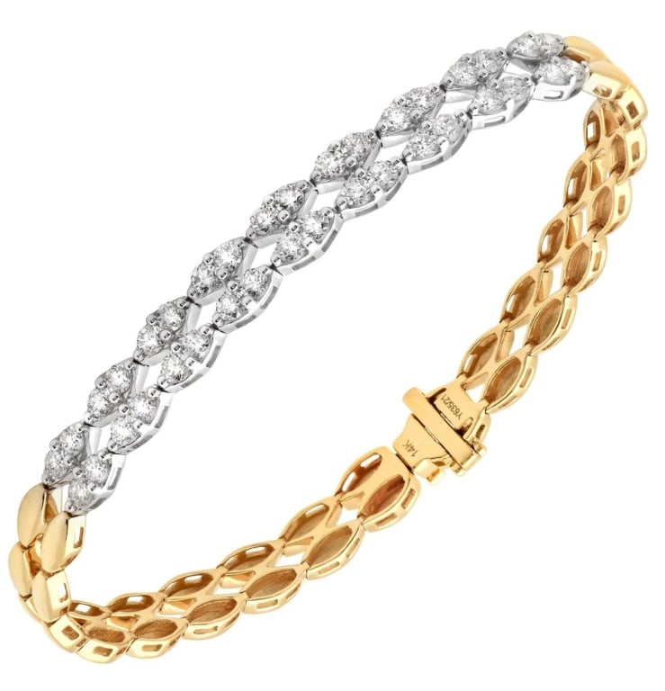 Two-Tone 2.40 Carat Diamond Bracelet: Elegant Two-Tone 2.40 Carat Diamond Bracelet in White & Yellow Gold - Vivid Diamonds SKU: 50616 Discover unparalleled elegance with our Two-Tone 2.40 Carat Diamond Bracelet, a stunning piece from