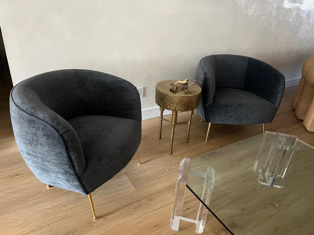 Pair of Barrel Mohair and Brass Chairs (1 of 3)