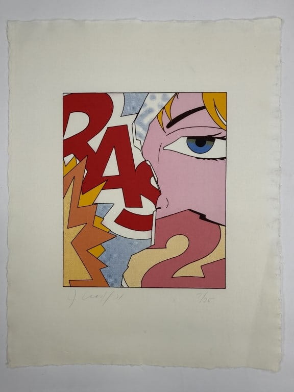 John 'Crash' Matos (b. 1961) Signed Serigraph: John 'Crash' Matos, American (b.1961) signed serigraph "Crash 2". Signed and dated '01 lower left and numbered 7/25 lower right. Signed in pencil. Some wear and creasing around the edges of the work,