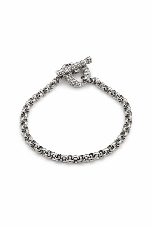 925 Sterling Silver Toggle Clasp Gemstone Bracelet: Vintage .925 sterling silver toggle clasp gemstone bracelet. Stamped 'OTC 925 CHINA' on open end. Minor signs of use, otherwise in very good condition. Weight: 9g