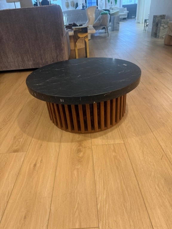 Marble coffee table walnut base (1 of 4)