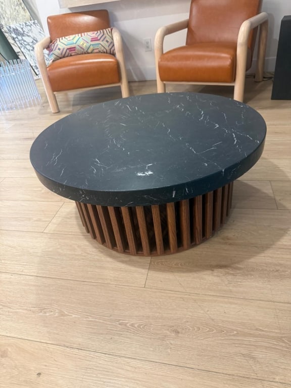 Marble coffee table walnut base - 2