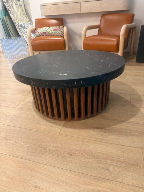 Marble coffee table walnut base - 3