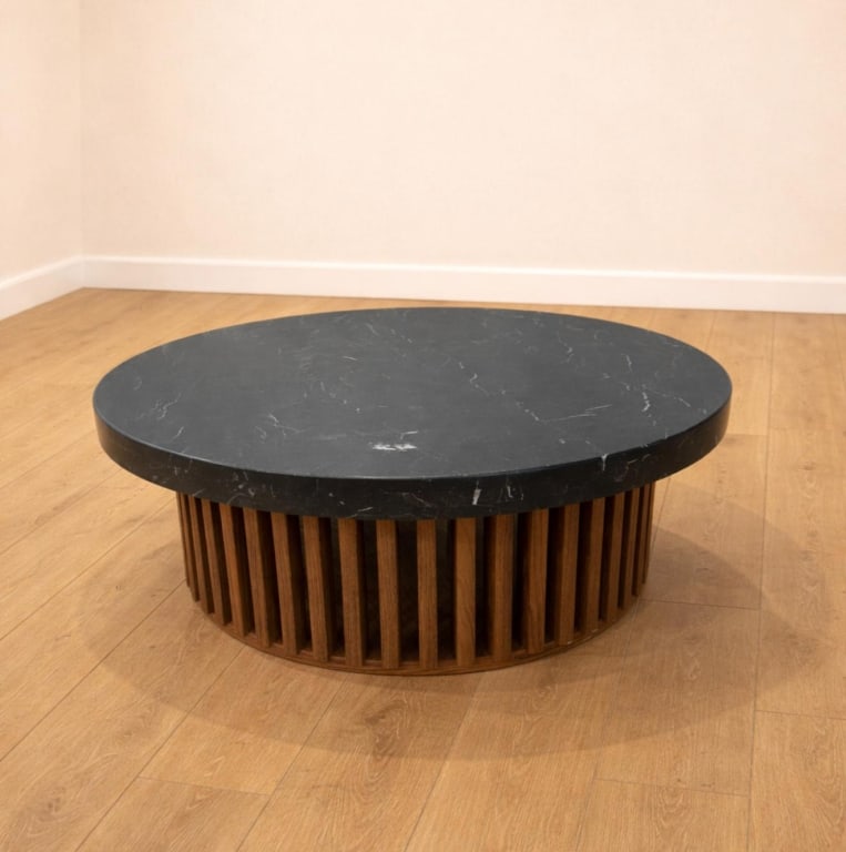 Marble coffee table walnut base - 4