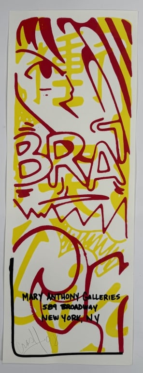 John 'Crash' Matos (b. 1961) Signed Serigraph: John 'Crash' Matos, American (b.1961) signed serigraph 'Brat'. Signed and dated '98 lower left. Signed in pencil. Unnumbered. Minor wear along the edges of the work, otherwise in good condition. Measu