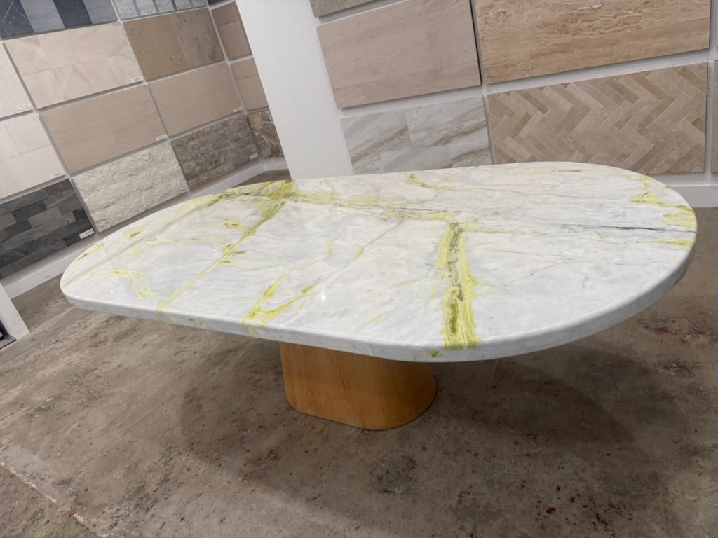 Marble and oak dining table - 2