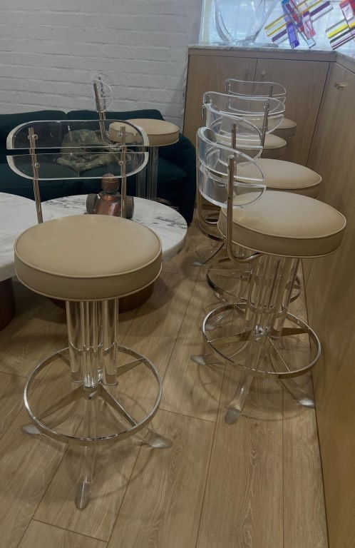 6 Lucite and chrome bar stools (1 of 2)