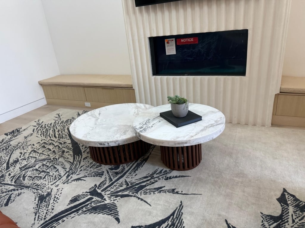 Dover white marble nesting tables on walnut bases (1 of 4)