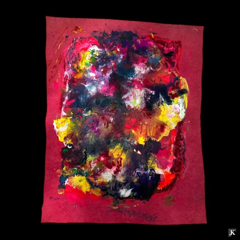 Artist Unknown "Neanderthals" Oil On Canvas: Artist unknown oil painting on canvas depicting and abstract scene. Verso titled "Neanderthals". Unframed. Minor signs of wear along the edges of the canvas, otherwise in good condition. Canvas