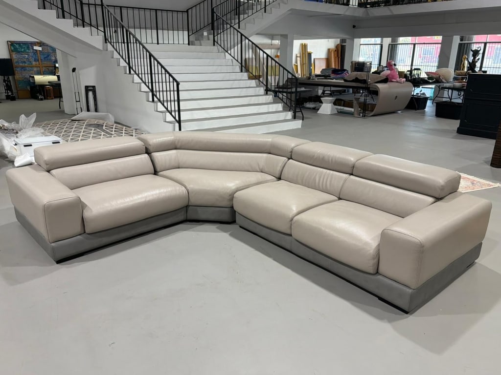 Grey leather sectional sofa - by Roche Bobois (1 of 6)