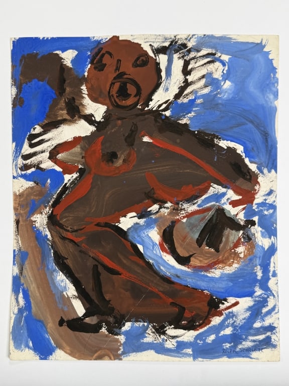 Rolph Scarlett (1889-1984) Gouache/Paper: Rolph Scarlett, Canadian (1889-1984) gouache on paper untitled abstract. Signed lower right. Minor wear along the edges of the work, otherwise in good condition. Measures 16 1/2" x 13 3/4" 8B