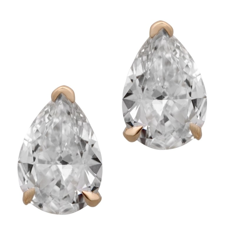 GIA 1.84 Carat Diamond Pear Cut Stud Earrings: GIA 1.84 Carat Diamond Pear Cut Stud Earrings- V53223 Elegant and timeless, these diamond pear cut stud earrings are crafted in 14k yellow gold and feature two beautifully matched pear-shaped diamonds
