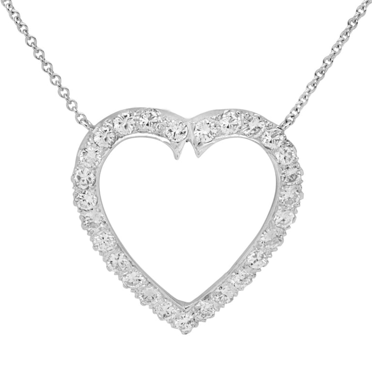 14k White Gold Diamond Heart Pendant Necklace: 14k White Gold Diamond Heart Shape Pendant Necklace- V53210 A timeless symbol of love and elegance, this diamond heart pendant necklace is crafted in luminous 14k white gold and set with 27 round bril