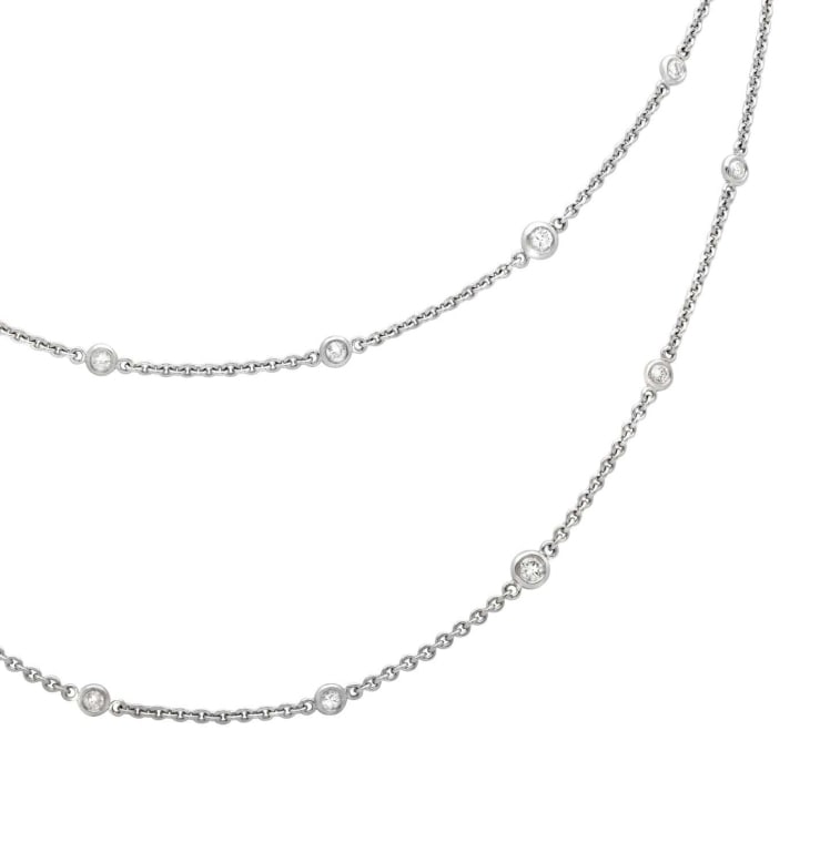 18K White Gold Diamond Necklace: Elegant 18K White Gold Diamond Necklace with 2.2ct Round Brilliant Diamonds SKU: 50510 For all jewelry inquiries, valuations, or items you may wish to sell, please contact Mr. Kodner, Fifth-Generation
