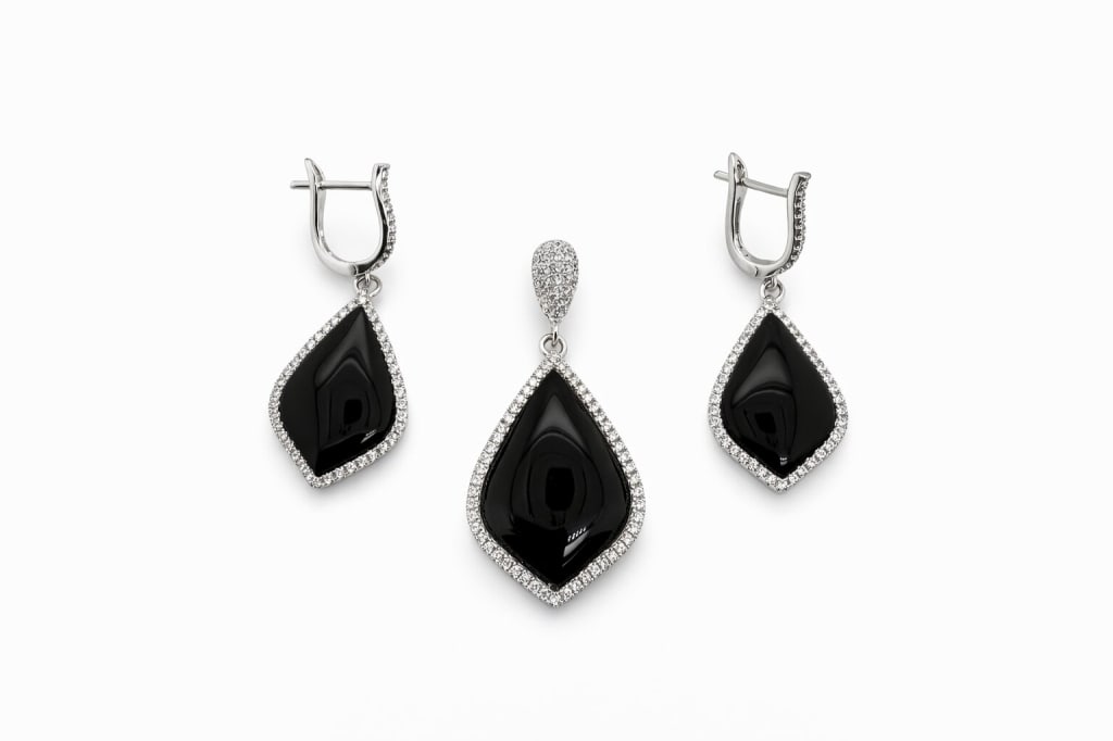 Set Sterling Silver Gemstone Earrings/Pendant: Set of .925 sterling silver gemstone and cubic zirconia earrings and pendant. Earrings stamped '925' on clasp, pendant stamped '925' on back. All 3 pieces are in good condition. Total weight 11g