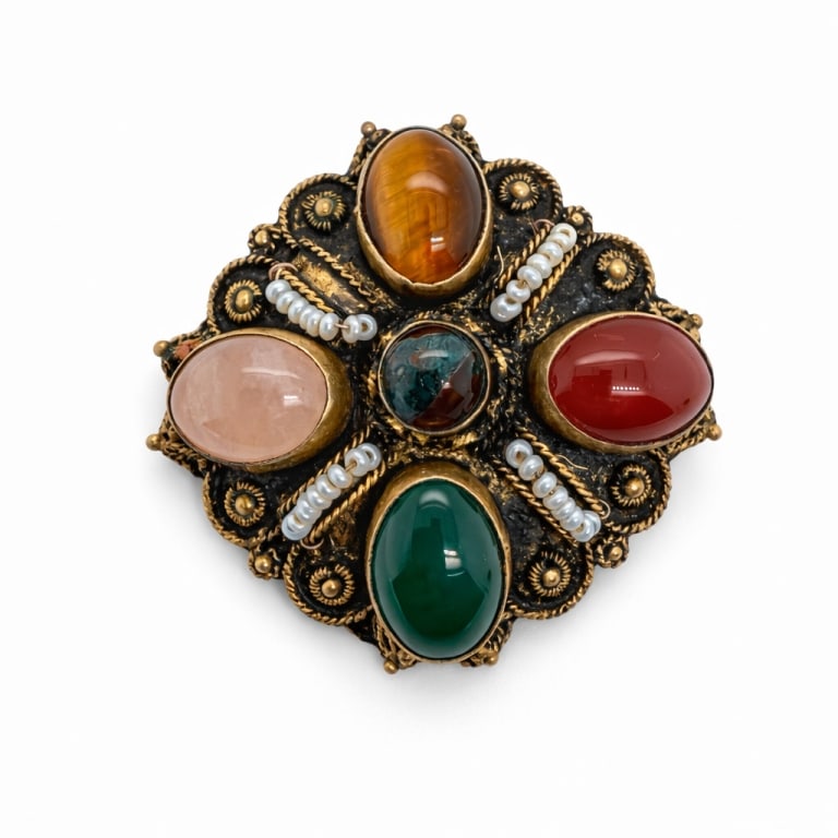Vintage .925 Sterling Silver Gemstone Brooch (1 of 2)
