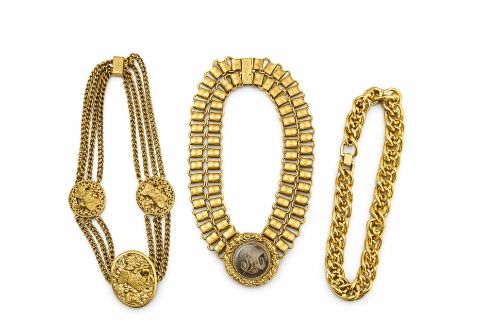 Lot Vintage Gold Toned Costume Jewelry Necklaces (1 of 1)