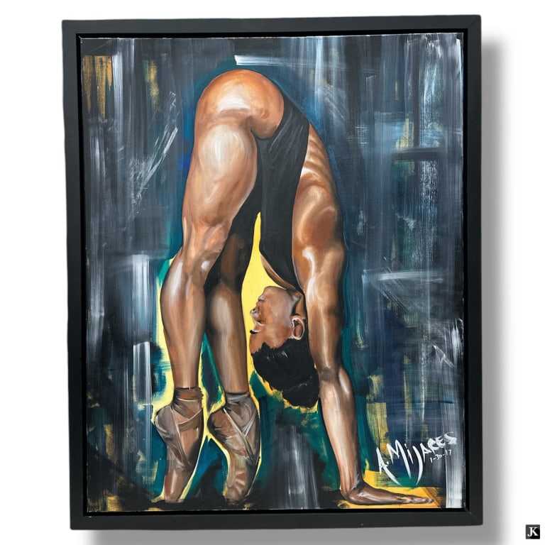 Alexander Mijares Oil on Canvas "Misty Copeland": Impressive and large Alexander Mijares, Cuban American (20th C) Oil on Canvas "Misty Copeland". Signed and dated 01-03-17 lower right. Gallery framing. Good condition. Measures 59" x 47", frame measur