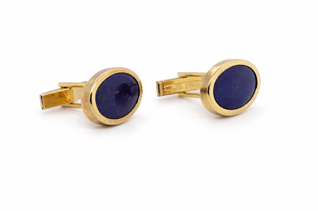 Gents 14K Gold Lapis Cufflinks: Gents 14K Gold Lapis Cufflinks Measures 1 Inch 5.5 DWT