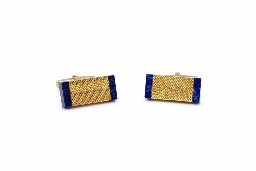 14K German Lapis & Gold Cufflinks: 14K German Lapis & Gold Cufflinks Measures 1 3/8 Inches, 7,7 DWT Stamped 14K Hallmarked