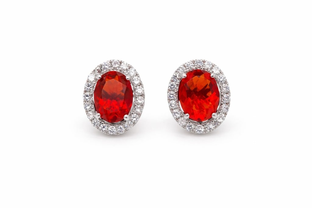 18K Diamond & Fire Opal Earrings (1 of 5)