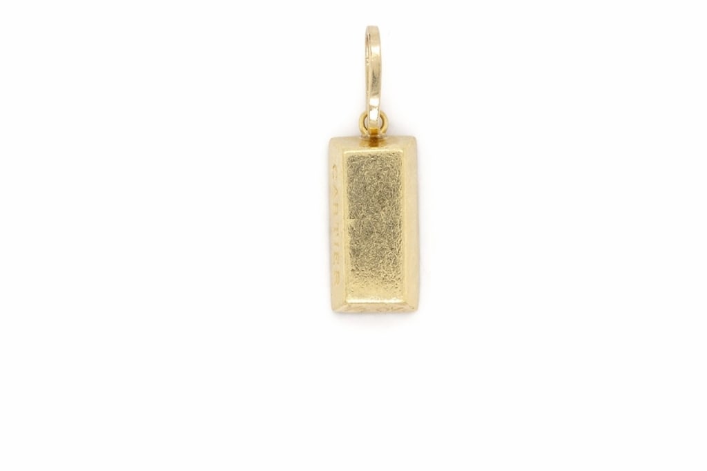 Rare Cartier "Brick" Gold Bar Pendant: Rare Cartier "Brick" Gold Bar Pendant. Stamped, 18K, Cartier 1/4 Oz Bar 5.7 DWT