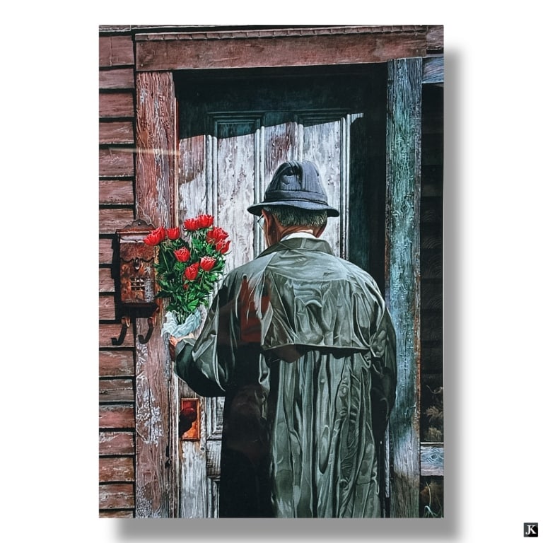 Decorative Framed Color Print "Flower Delivery": Decorative Framed Color Print "Flower Delivery" Signed in print lower right. Framed and presented under glass screen.Good condition. Measures 35" x 27" overall including frame. Keywords: decorative pr