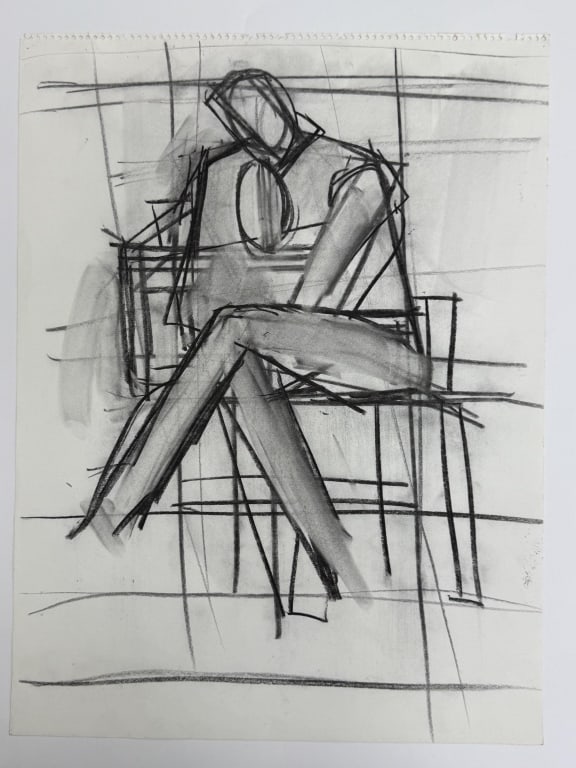 Artist Unknown Charcoal Sketch/Paper: Artist unknown charcoal sketch on paper "Abstract Figure". Unsigned. In good condition. Measures 24" x 18" 7A