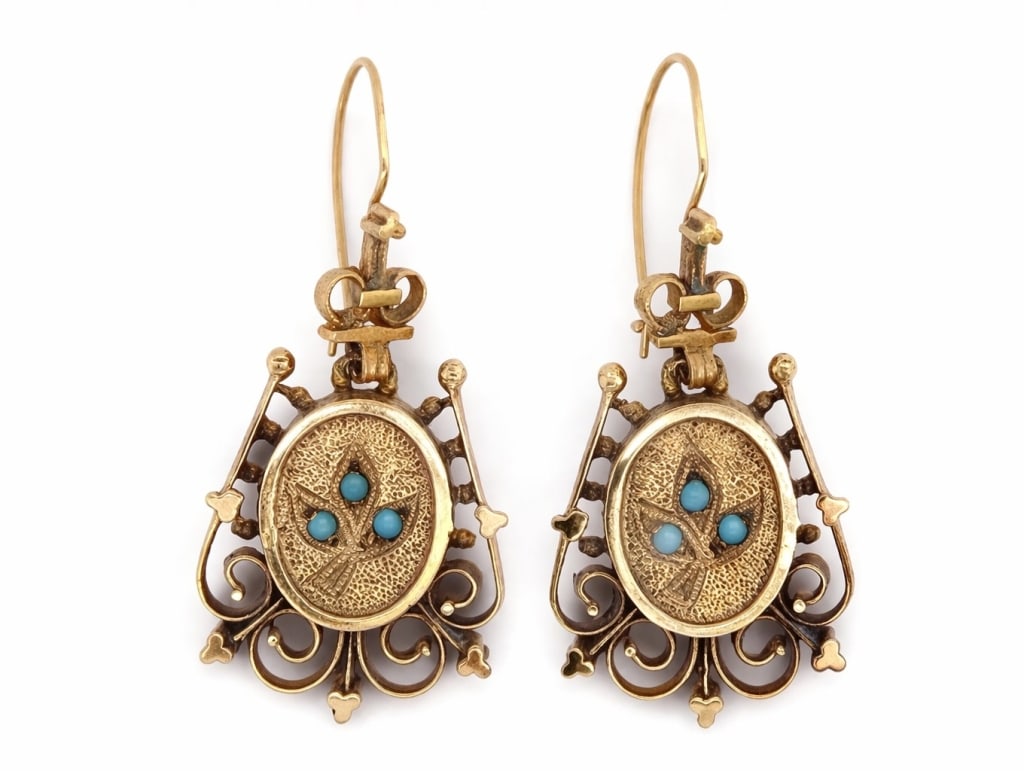 Antique Victorian Earrings: Antique Victorian Earrings Stamped 14K 5.5 DWT Hallmarked Measure 2 Inches Lenght