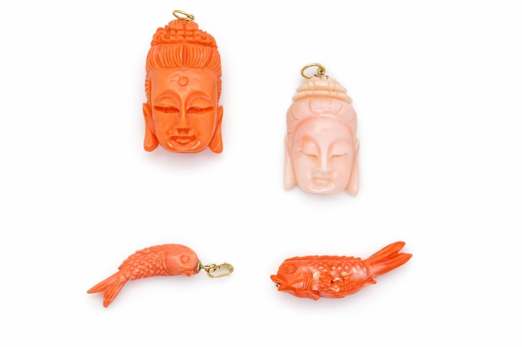 Chinese Hand Carved Coral Pendants (1 of 6)