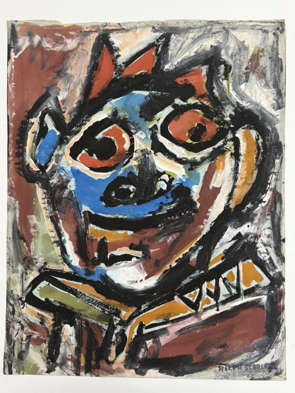 Rolph Scarlett (1889-1984) Gouache/Paper: Rolph Scarlett, Canada (1889-1984) gouache on paper "Abstract Portrait". Signed lower right. Minor wear along the edges of the work, otherwise in good condition. Measures 23 1/2" x 18 1/2" 7A