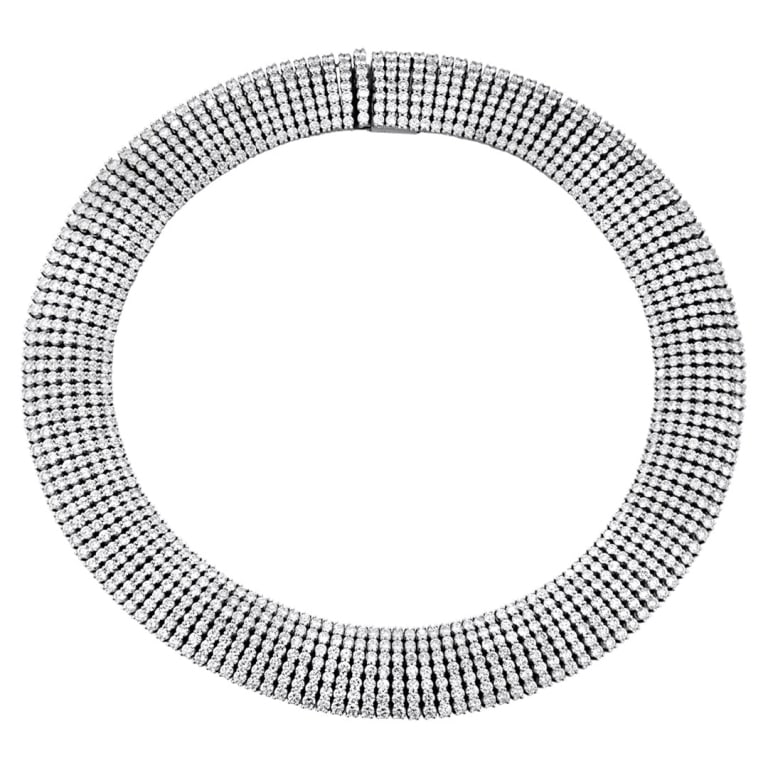 80 Carat White Gold Diamond Necklace: 80 Carat White Gold Diamond Necklace - V52591 An extraordinary high-jewelry statement, this breathtaking 18k white gold diamond necklace showcases an exceptional 80 carats of round brilliant diamonds.