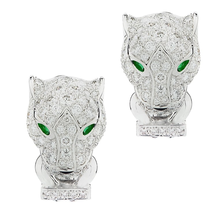 Panthère de Cartier Diamond & Emerald Earrings (1 of 2)