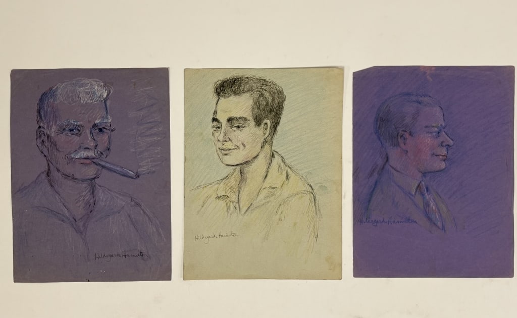 Lot Hildegarde Hume Hamilton (1898-1970) Drawings: Lot of 3 Hildegarde Hume Hamilton, American (1898-1970) drawings on paper depicting portraits of people. 2 signed lower left, one signed lower right. All unframed. Minor wear along the edges of the wo