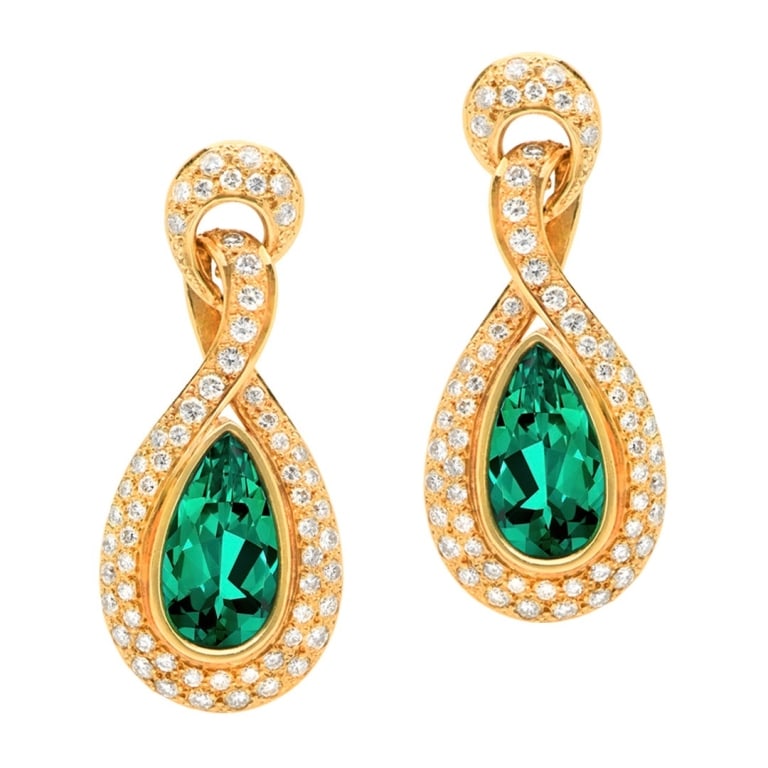 18k Pear Emerald And Diamonds Dangle Earrings (1 of 3)